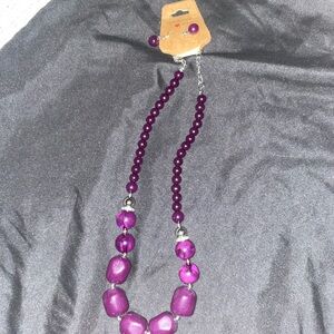 Purple Beaded Necklace and Earring Set